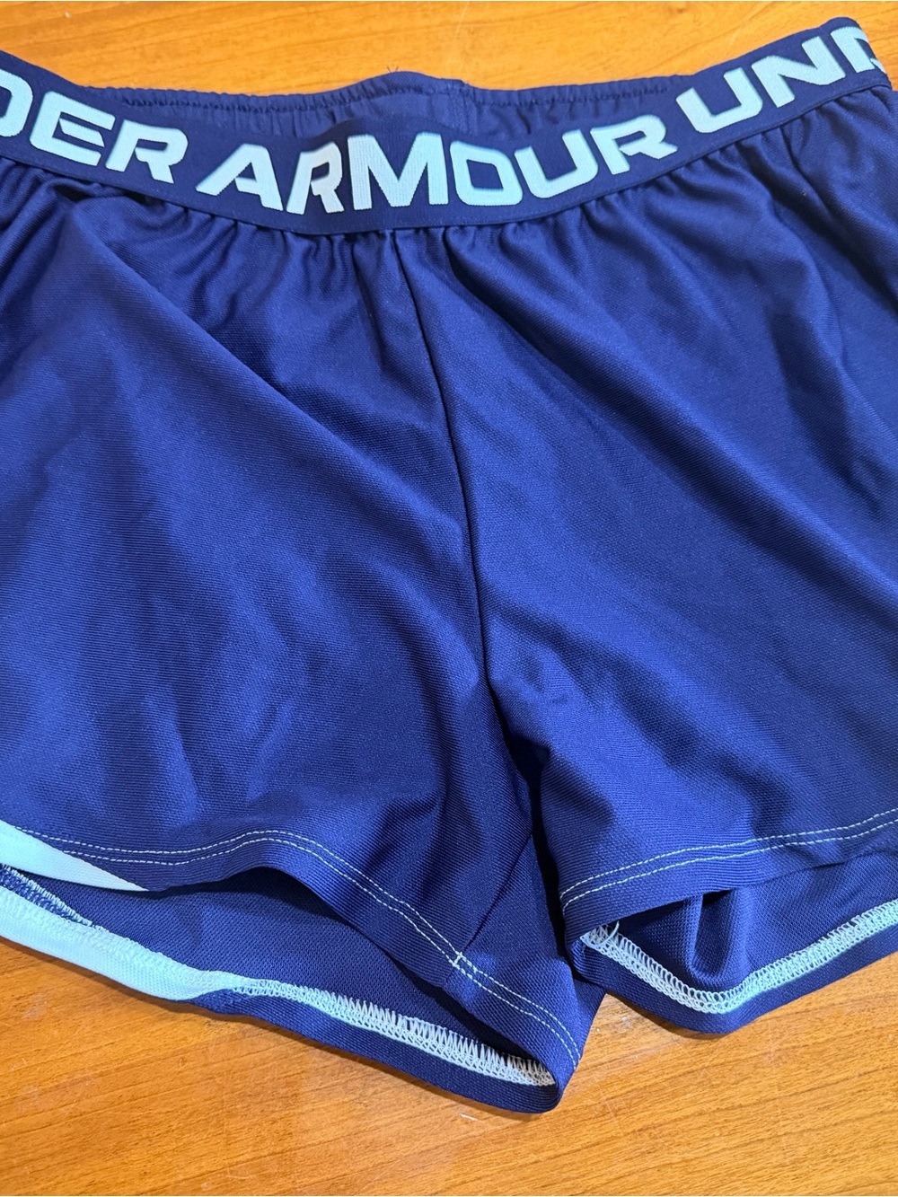 Under Armour Women’s Navy Blue Athletic Shorts with Light Blue Trim